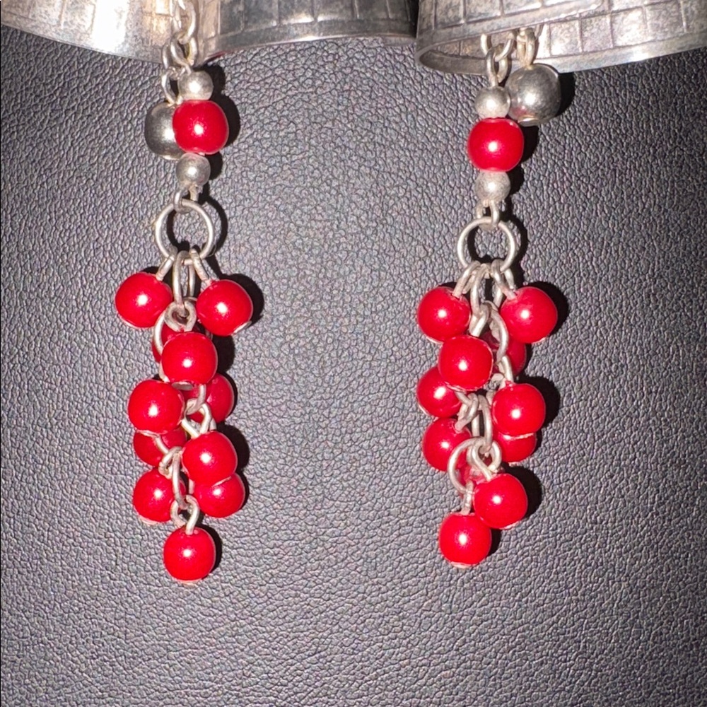 Metal Silver And Red Dangle Statement Earrings - image 3